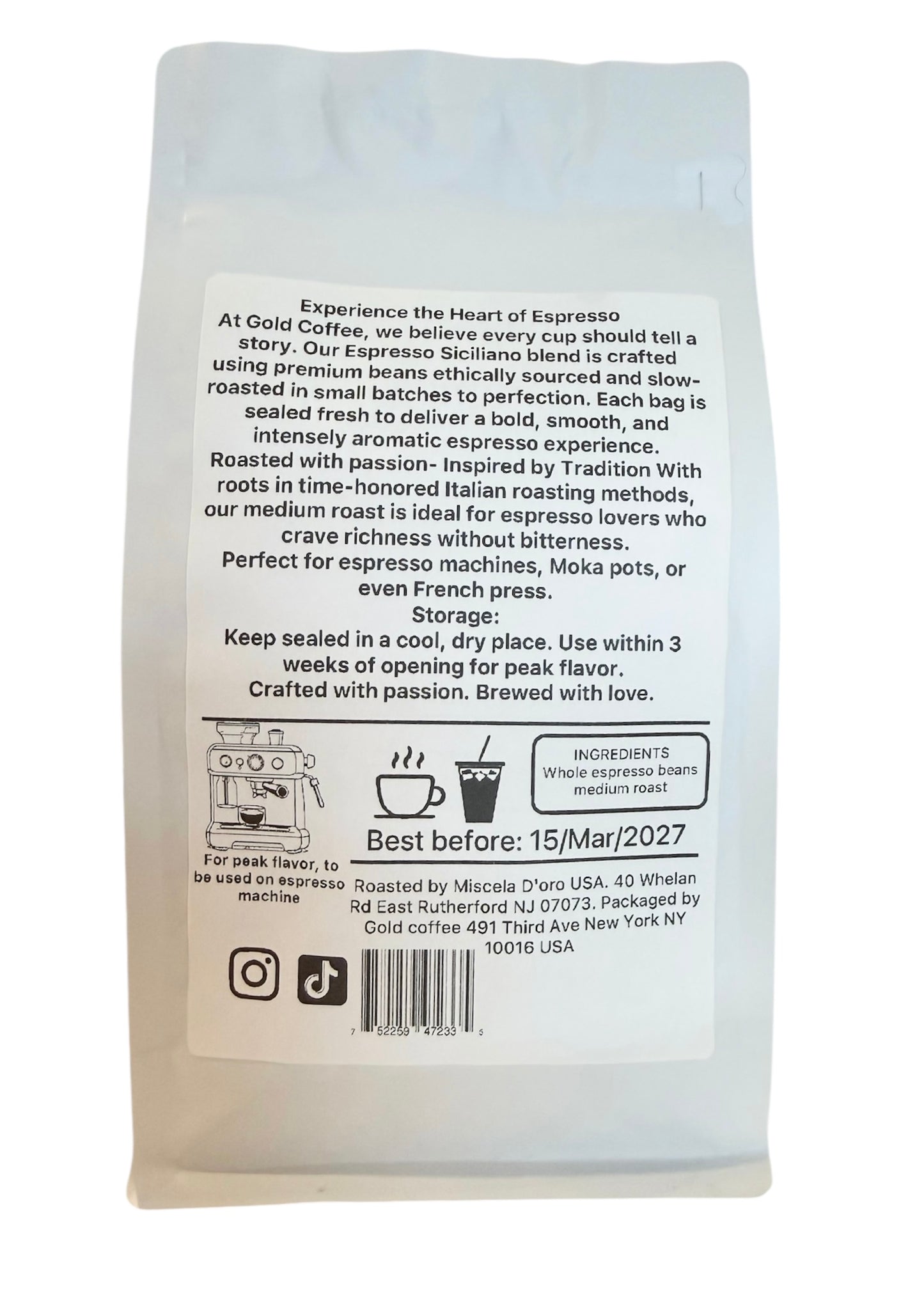 Espresso Siciliano medium roast whole beans