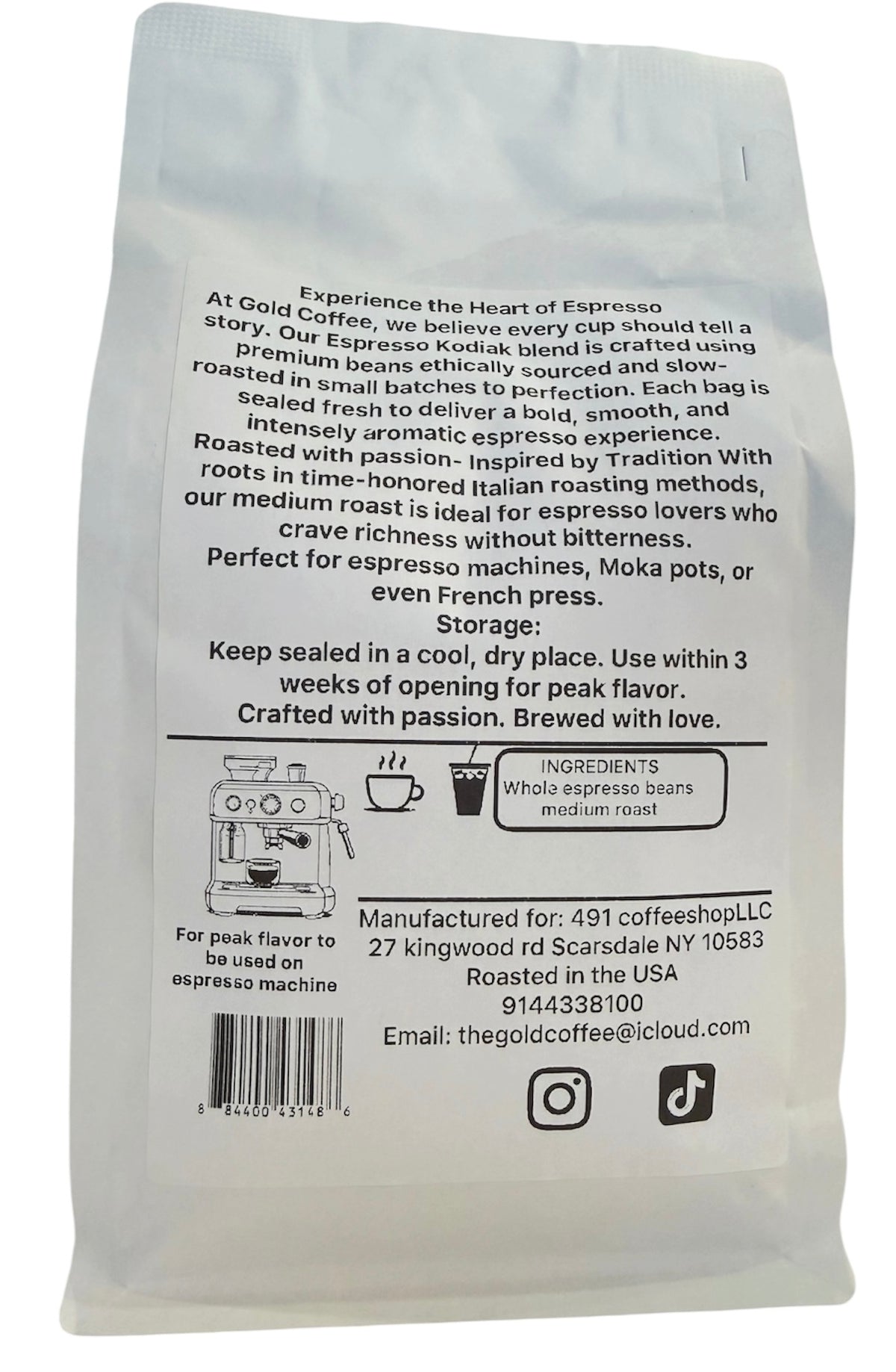GOLD COFFEE Kodiak espresso medium roast whole beans